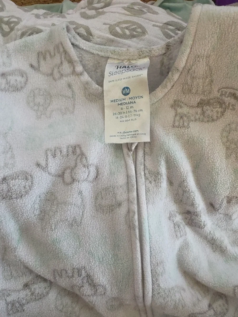 Halo Fleece Sleep Sack Large White Zoo Animals 6-12M